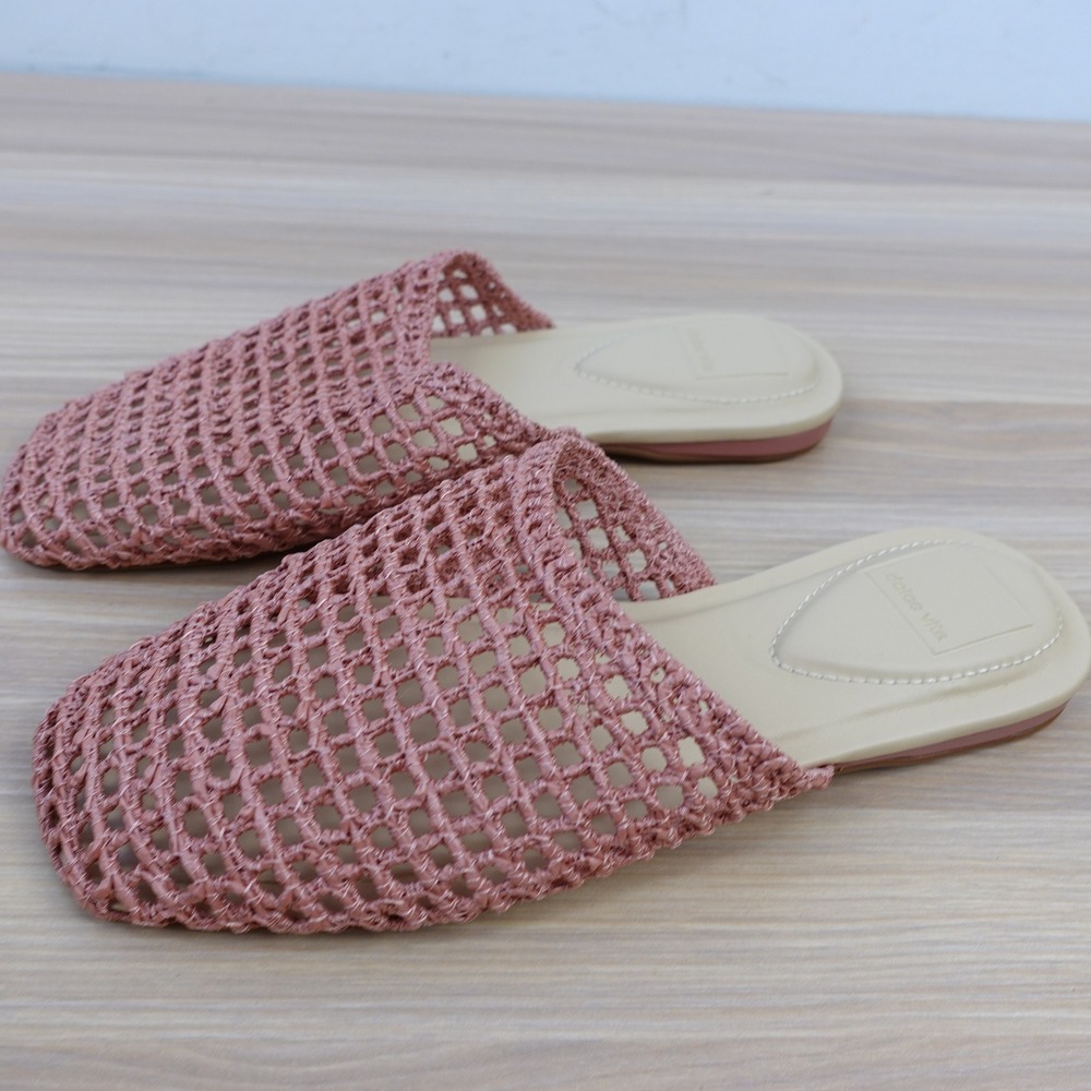 Dolce Vita Raffia Slide Sandals 6 Rose Crochet Mesh Boho Cottagecore Coquette